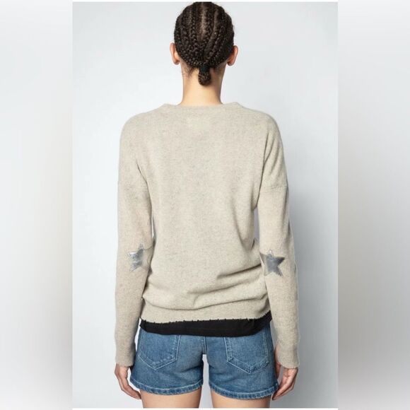 Zadig & Voltaire Vivi Patch Star Elbow Patch 100% Cashmere Sweater NWT. Small - Picture 1 of 11